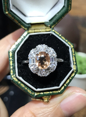 孤品925银镀白金天然黄碧玺戒指女小众设计感高级轻奢