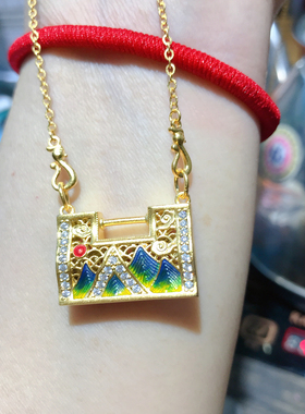 足银999纯银镀黄金珐琅彩项链吊坠时尚国风首饰送女友送妈妈