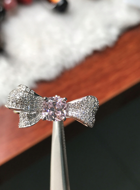 韩国5A粉钻蝴蝶结爱心开口戒指潮流时尚轻奢风食指戒新款饰品女