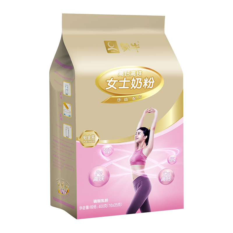俊山食品专营店蒙牛铂金装女士牛奶粉高钙高铁成人女大学生冲饮营养早餐400g*23