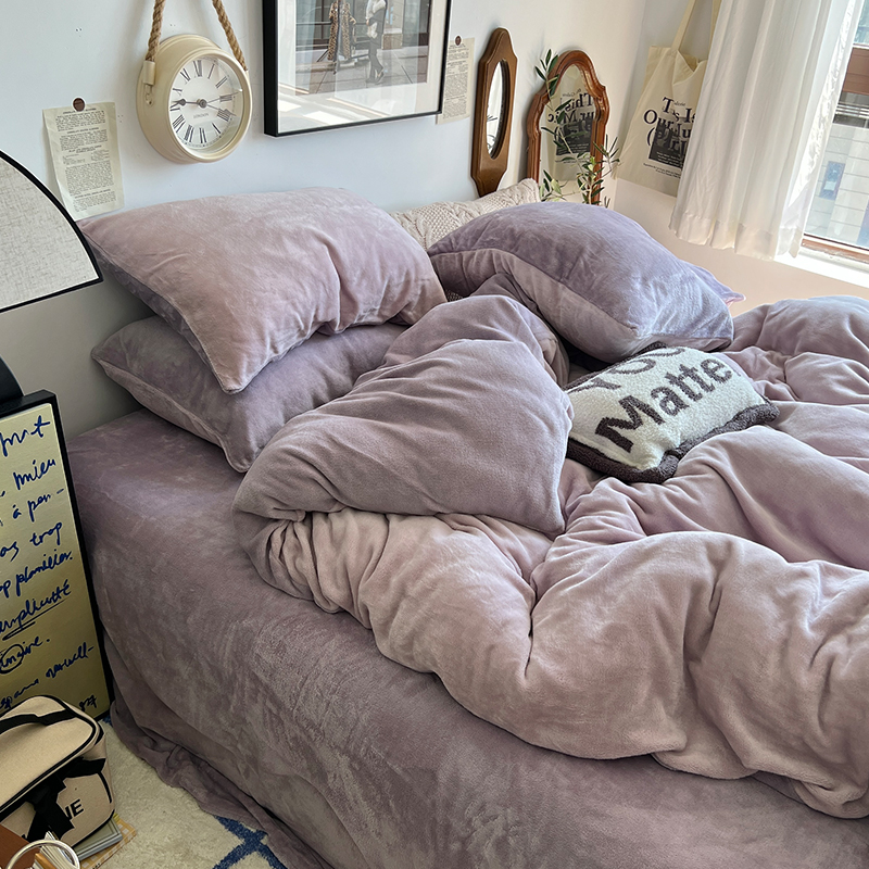 A类双面牛奶绒床品四件套加厚秋冬季珊瑚绒被套床单三件套法兰绒4