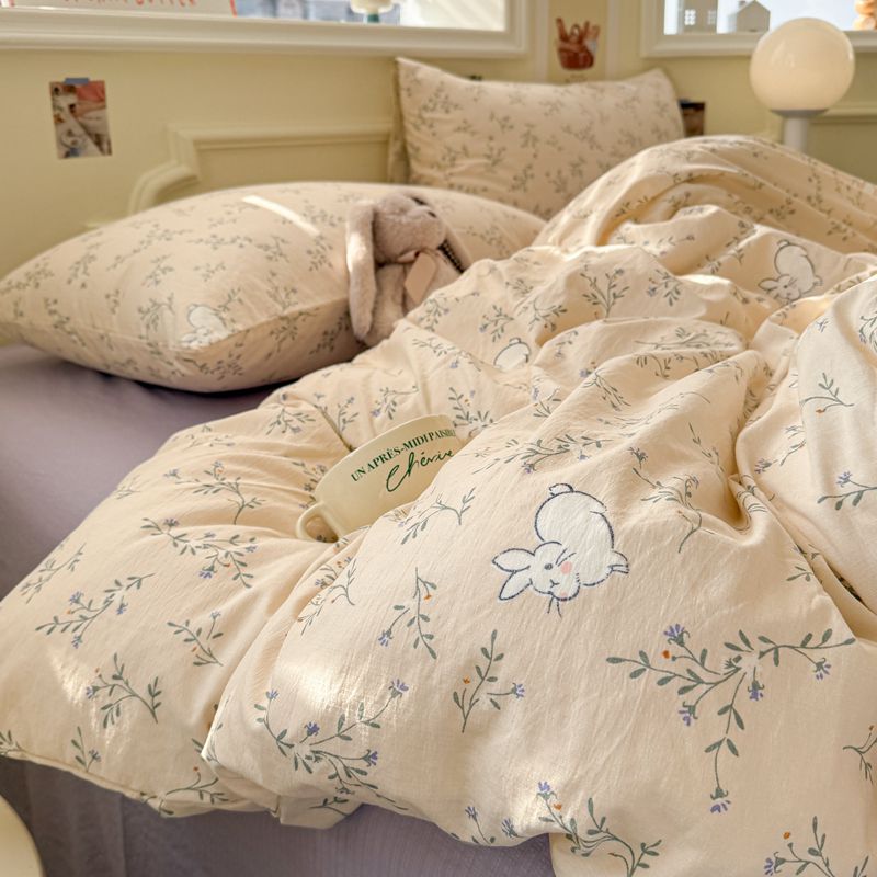 A类床上用品纯棉四件套全棉双层纱布被套床单被罩学生宿舍三件套4