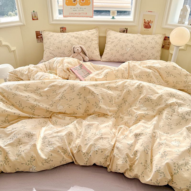 A类床上用品纯棉四件套全棉双层纱布被套床单被罩学生宿舍三件套4