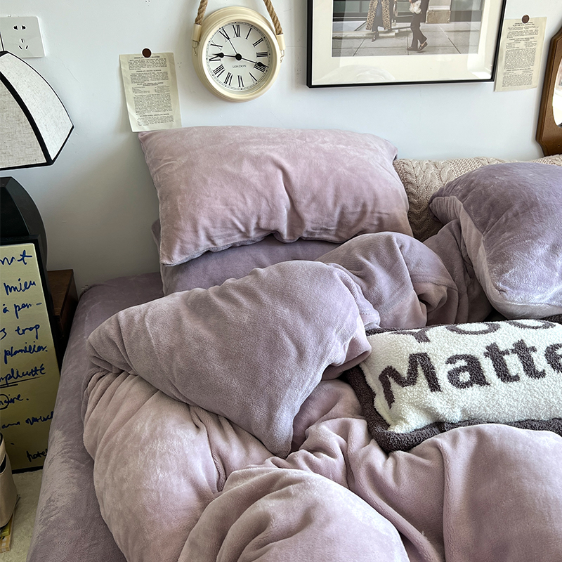 A类双面牛奶绒床品四件套加厚秋冬季珊瑚绒被套床单三件套法兰绒4