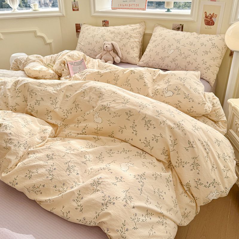 A类床上用品纯棉四件套全棉双层纱布被套床单被罩学生宿舍三件套4