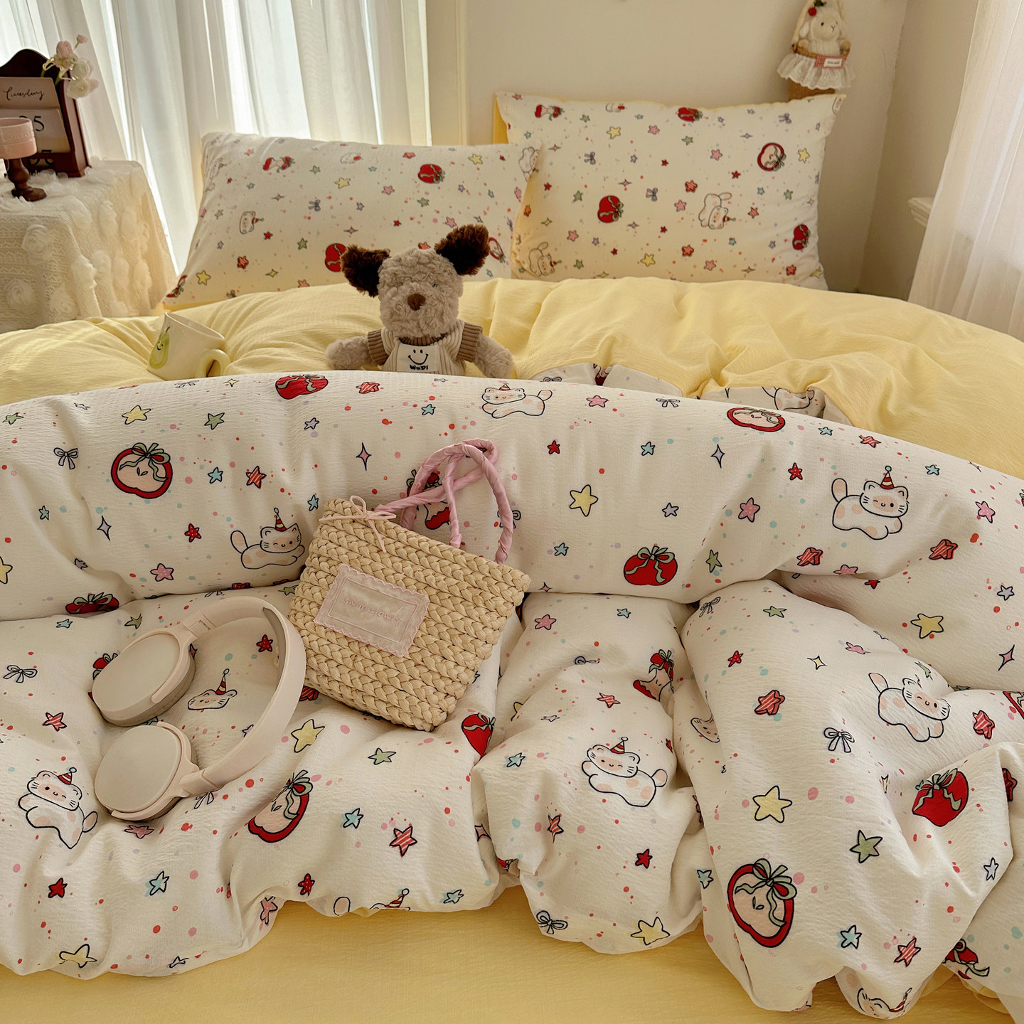 A类全棉床上用品四件套纯棉双层纱单件被套罩学生宿舍床单三件套4