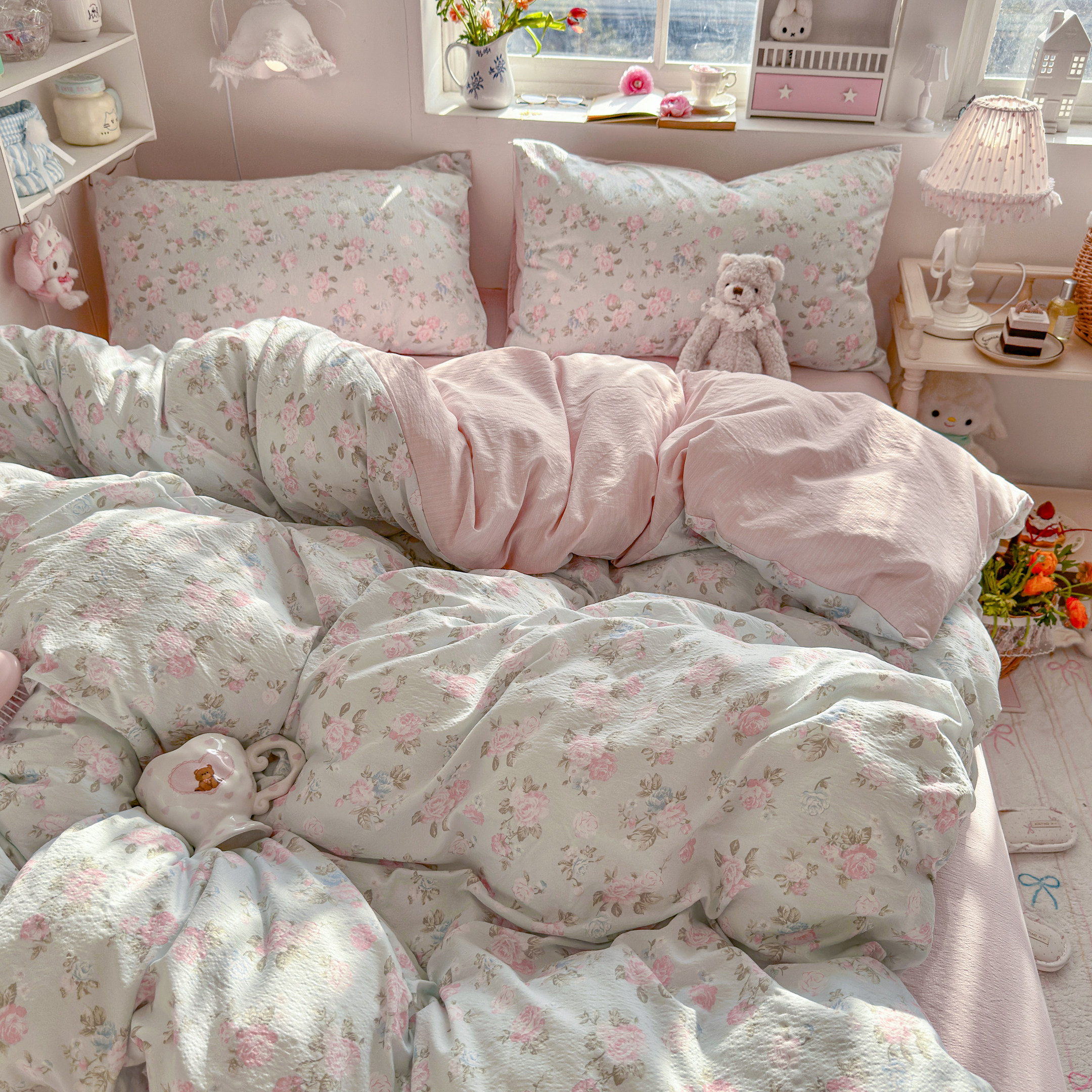 A类双层纱床上四件套纯棉全棉新款田园单件被套罩宿舍床单三件套4