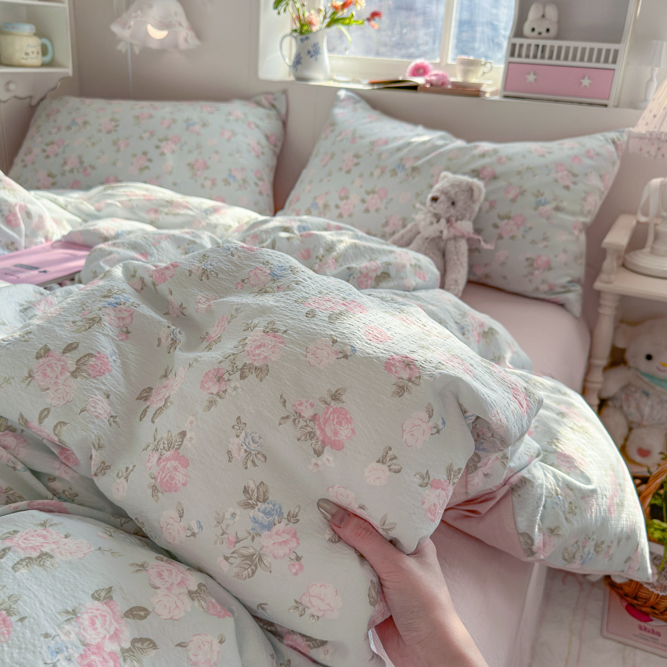 A类双层纱床上四件套纯棉全棉新款田园单件被套罩宿舍床单三件套4