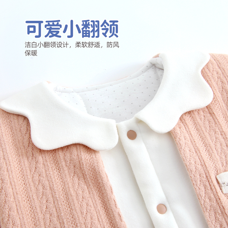 柠檬爬爬女宝宝夹棉连体衣冬季款保暖哈衣婴儿加厚外出可爱棉衣服