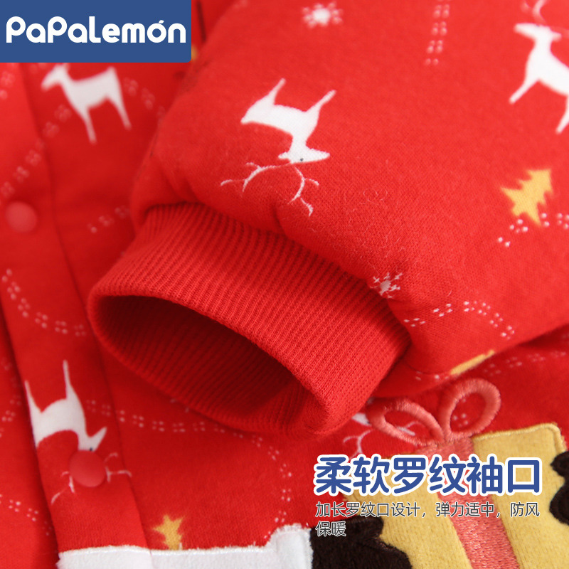 婴儿连体衣夹棉加厚保暖红色喜庆新年拜年服新生儿宝宝连帽哈衣冬