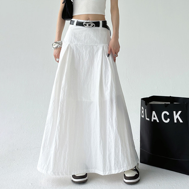 Long high waist slim and versatile A-line long skirt