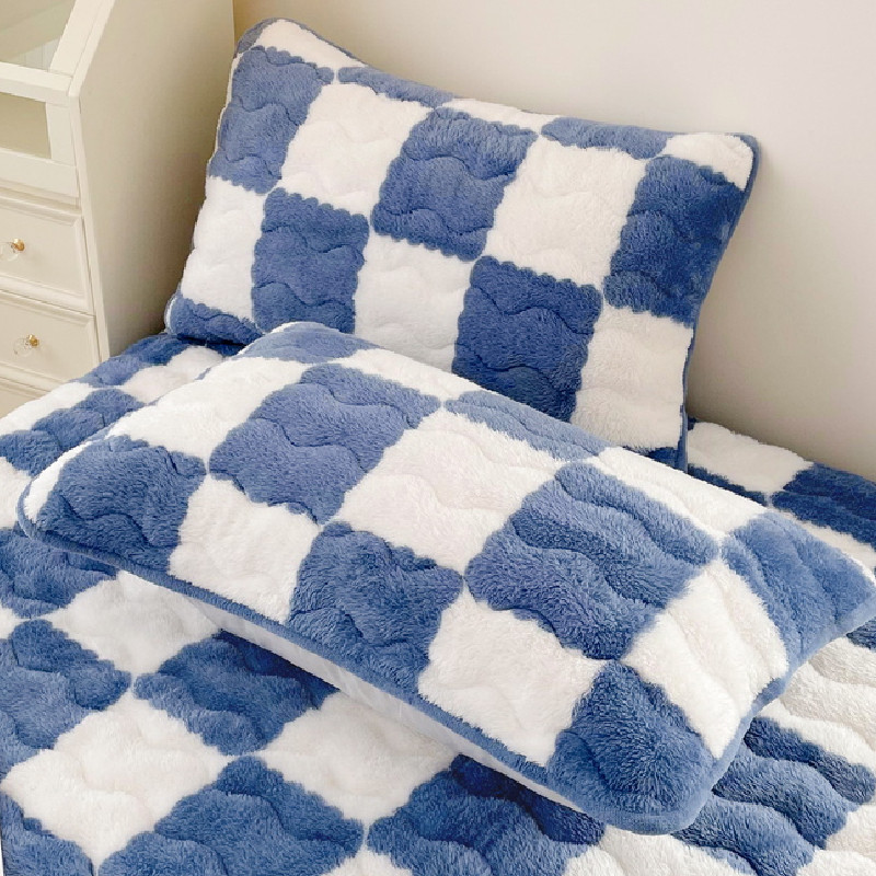 牛奶珊瑚绒枕套一对装棋盘格加厚枕套单个48*74cm枕芯内胆套冬季,淘宝优惠券,粉丝福利购,淘宝优惠卷