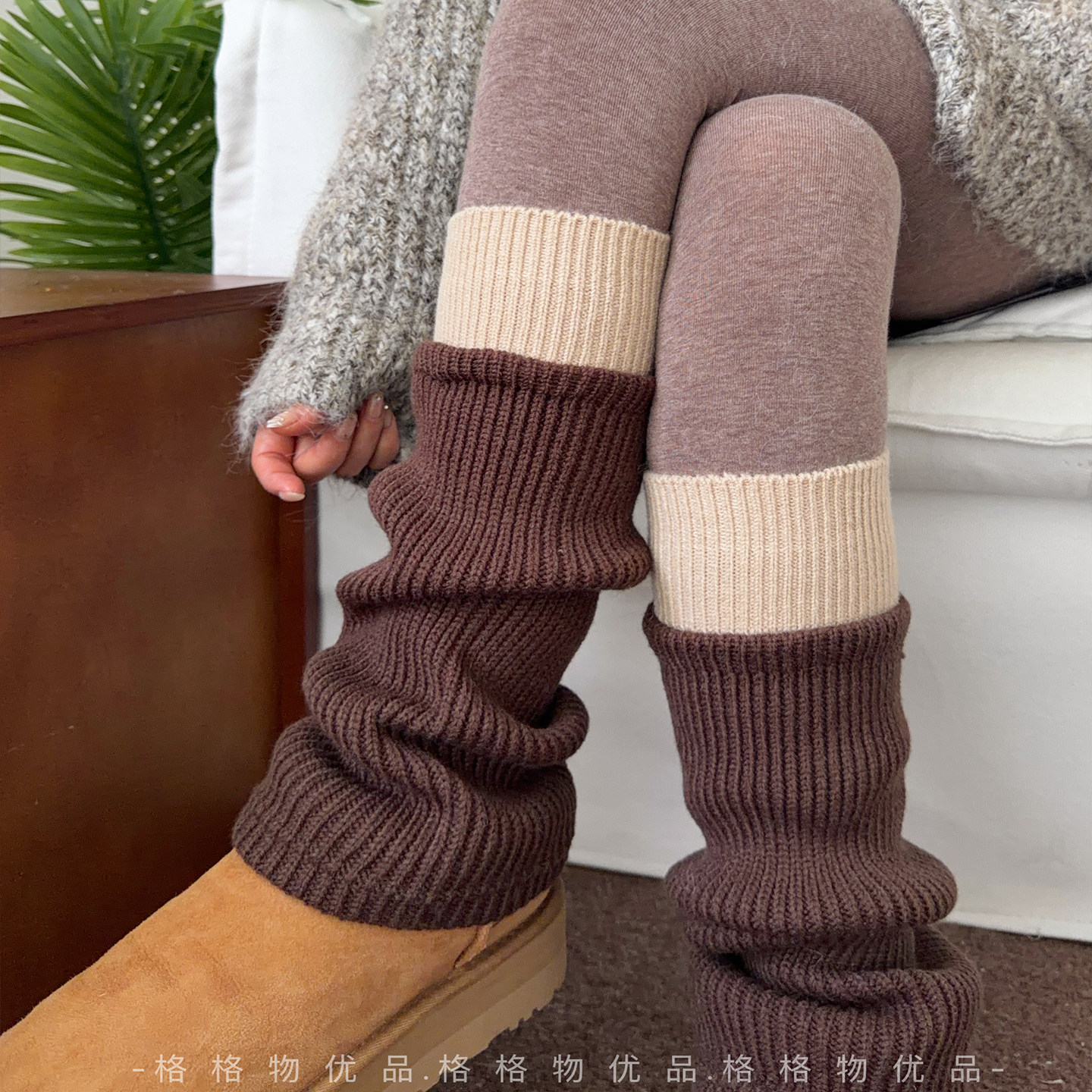 灰色针织保暖袜套女秋冬加厚保暖羊毛拼色堆堆袜腿套配雪地靴显瘦,淘宝优惠券,粉丝福利购,淘宝优惠卷