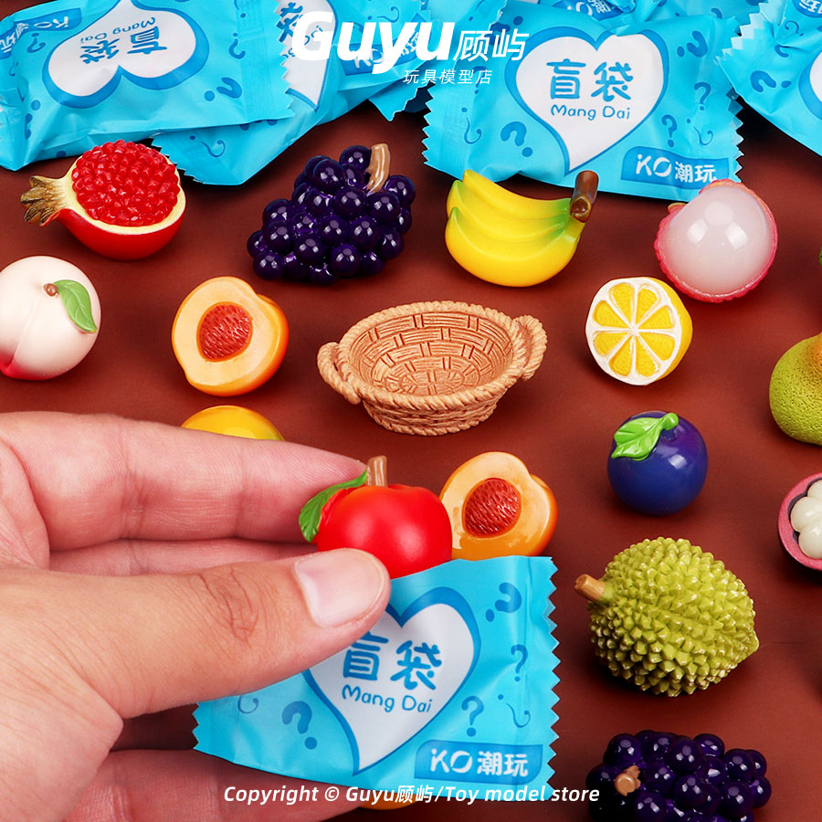 仿真迷你小水果模型盲袋食玩微缩摆件榴莲葡萄苹果香蕉荔枝玩具 - 图0