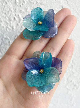 手工滴胶真花花朵耳钉女小众设计高级感夸张独特度假风永生花耳饰
