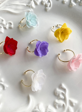 【需呵护】真花绣球花戒指女开口可调节永生花小众清新植物饰品