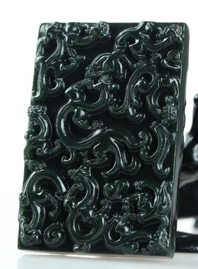 润艺新疆和田玉吊坠男款青玉大龙牌九龙护主玉牌玉石生肖龙挂件