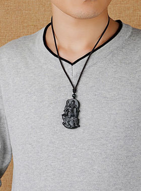 涵怡和田玉关公吊坠男霸气玉项链护身塔青细料关羽武财神玉佩玉牌