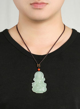 凤禧珠宝和田玉观音吊坠玉石吊坠双面精雕玉坠生日节日礼物男士款