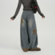 Girlyhalo American retro plaid splicing washed wide-leg jeans women's spring new trousers loose-leg straight