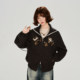 Girlyhalo American retro embroidered navy collar jacket ແມ່ຍິງດູໃບໄມ້ລົ່ນແລະລະດູຫນາວໃຫມ່ zipper ວ່າງສອງດ້ານເທິງ
