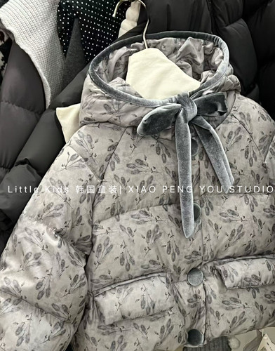 女童加厚棉服冬装2025女孩水墨印花面包服保暖棉衣羽绒棉碎花棉袄 - 图2