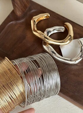 欧美宽版不规则金色开口臂环手镯