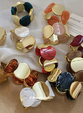 亚克力圆形拼接弹力绳手链欧美时尚简约手环个性小众设计感手饰女