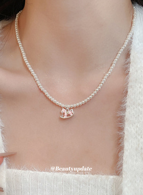 滴油小马吊坠珍珠项链复古小众本