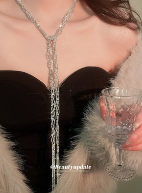 欧美跨境水晶镂空流苏项链个性时