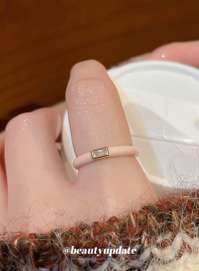 韩系滴油方形锆石开口戒指甜美气