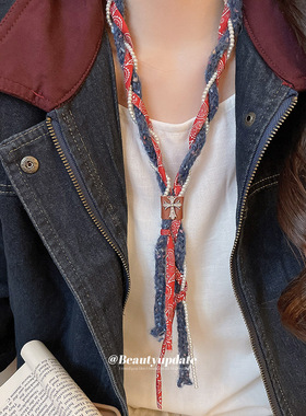 针织绳棉麻十字架项链秋冬复古气