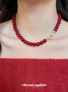 锆石亚克力串珠圆形吊坠项链新中