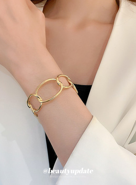 欧美跨境素圈粗链条金属开口手镯