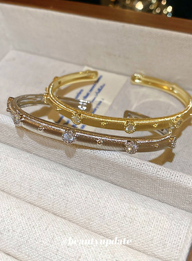 真金电镀锆石拉丝复古宫廷开口手