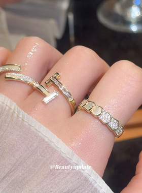 14k真金电镀锆石贝母开口戒指小