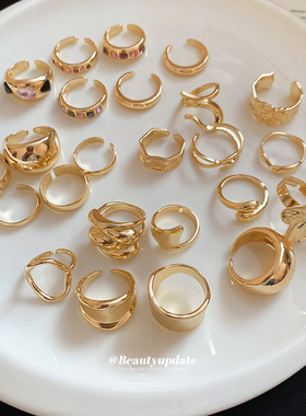 欧美金属感几何不规则开口戒指套