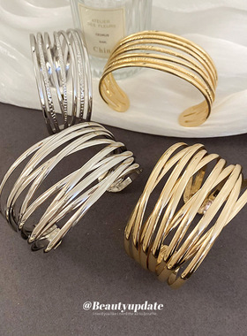 小众跨境线条开口手镯冷淡风夸张