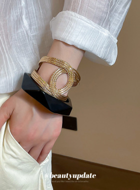 欧美金属感交叉双C镂空开口手镯