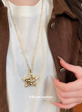 镶钻褶皱星星月亮吊坠项链欧美时