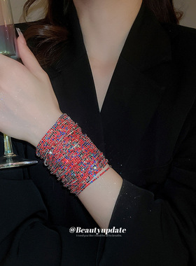 镶钻彩色水晶弹力手链小众简约精