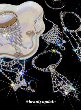 一体式镶钻蝴蝶结戒指手链精致优