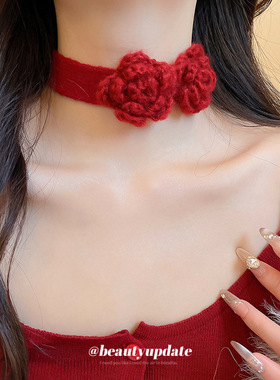 秋冬氛围感针织花朵颈链温柔优雅