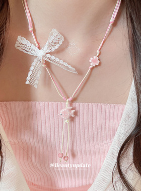 多巴胺皮革陶瓷小鱼吊坠项链清新