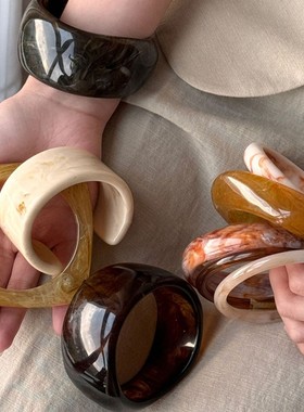 欧美不规则晕染波浪宽面手镯简约