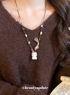 美拉德复古亚克力星星小猫吊坠项