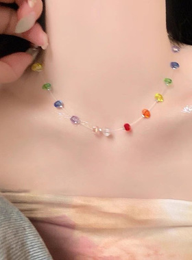 彩色多巴胺珍珠草莓晶项链春夏甜