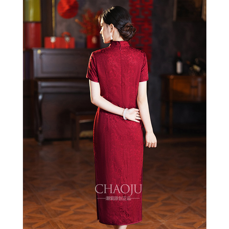 改良旗袍日常可穿红色妈妈喜服婚宴装夏季新款2024喜婆婆礼服高贵