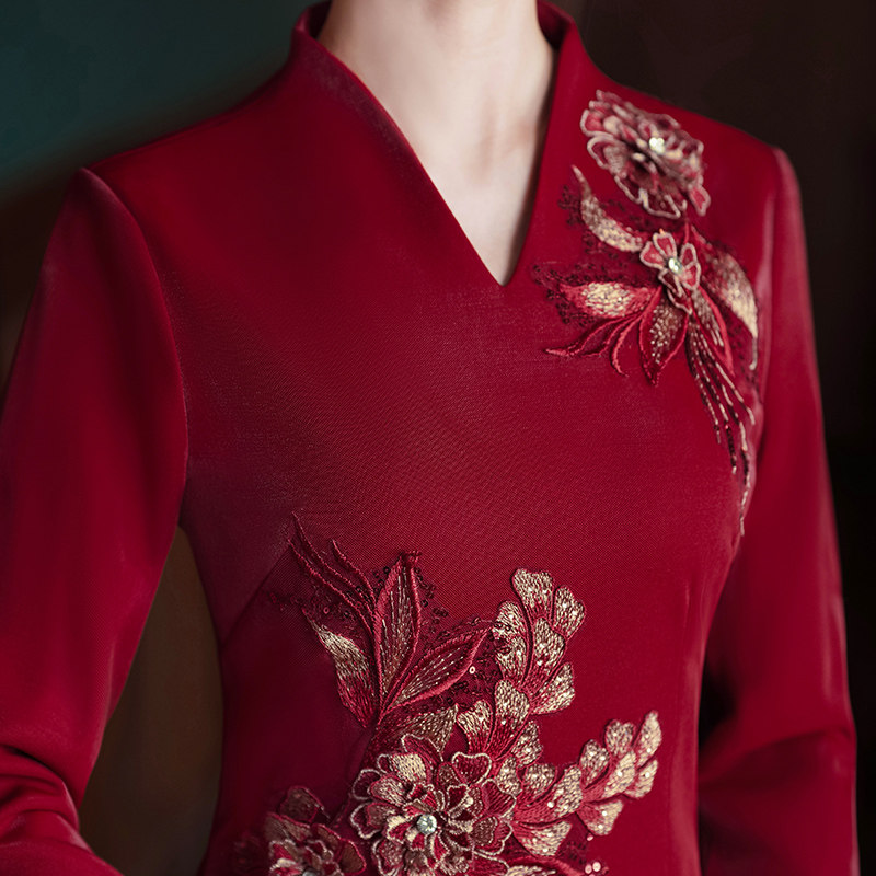 高端大气喜婆婆礼服婚宴装优雅红色大码胖mm改良旗袍2024年新款