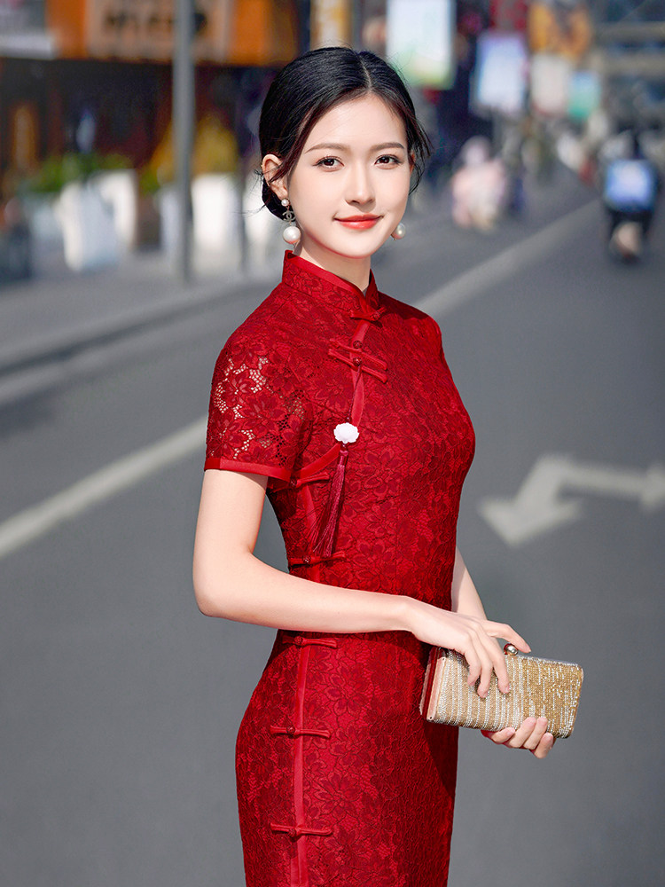 六月份喜婆婆礼服红色旗袍妈妈高贵年轻改良夏季2024新款平时可穿